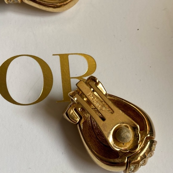 VINTAGE Christian Dior gold tone blue and clear crystals clip on earrings - Picture 7 of 16
